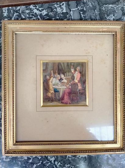 null "The candlelight dinner" watercolor on paper in the 18th century Dim: 12 x 12cm...