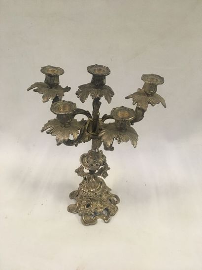 null Chandelier en bronze argenté, 5 branches, travail français XIXe