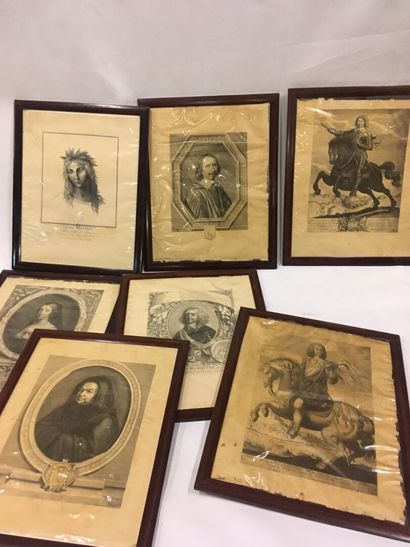 null Set of 7 portraits of men and women of court, engravings XIXe.