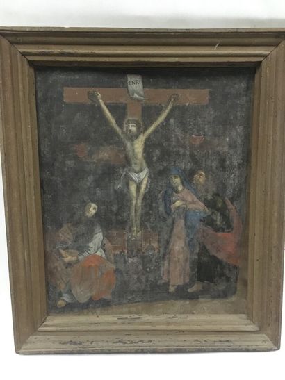 null Ecole française XVIIIe "Le Christ en croix" huile sur toile 62cm x 52cm, (traces...