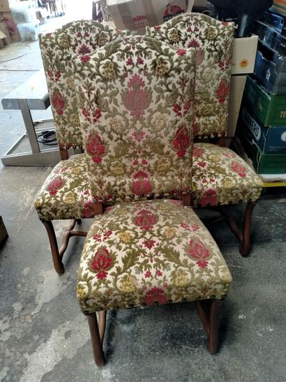 null Ensemble de six chaises style Louis XIII, tissu néo médiéval (bon état géné...