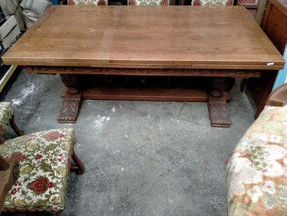 null Grande table à rallonges style Henri II, chêne, XIXe 75 x 185 x 100cm