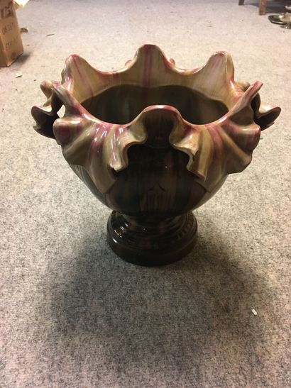 Vase barbotine faïence polychrome. XXe