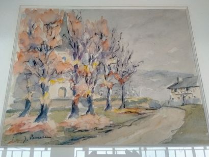 null Jean BUREAU, "late autumn at Pierrette en Auge" watercolor on paper, signed...