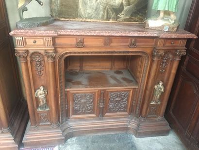 null A neo-renaissance set composed of a console, a display case, a large sideboard,...