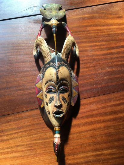 null Artisanat Africain, Afrique de l'Ouest, en bois polychrome, H : 70cm