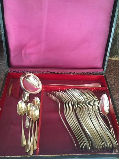 null Household silver plated metal (incomplete) composed of 14 forks, 13 large spoons,...