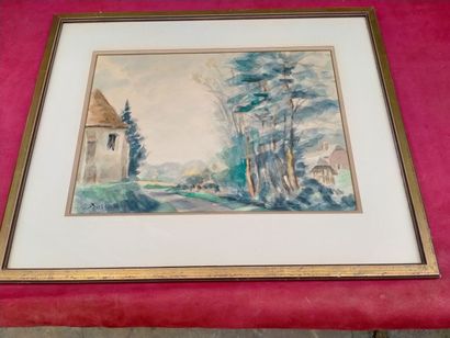 null Jean BUREAU, "l'Eglise de Cresseveuille" watercolor on paper Signed lower left....