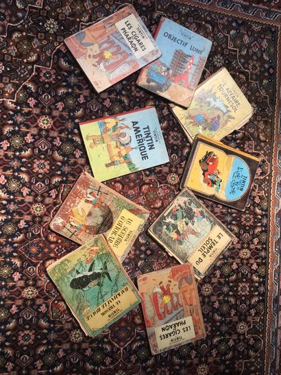 null TINTIN Set of 9 comics (2 x cigars of the pharaoh, tintin and the sceptre of...