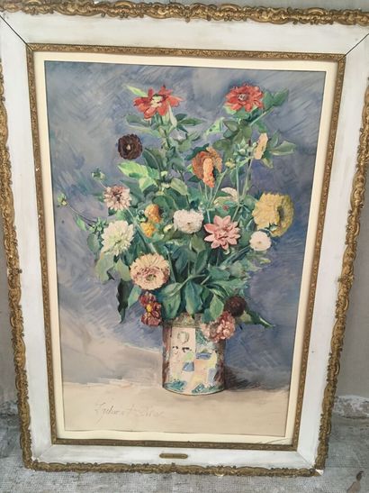 null Zacharie ASTRUC, nature morte de fleurs, aquarelle sur papier. Signé en bas...