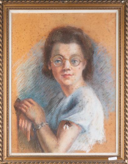 null "Portrait de femme à la coiffe" pastel, SBD, 61X42cm + COTTARD-FOSSEY "Portrait...