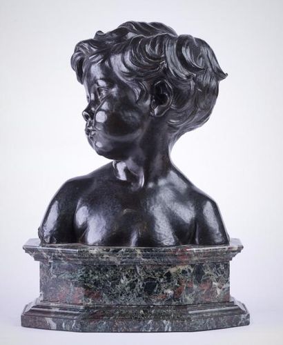 Aimé-Jules DALOU (1838-1902), Buste d’enfant,...