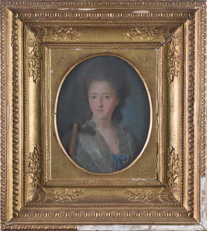 null Portrait de jeune femme dans le goût XVIIIe, Pastel, 27 x 22 cm