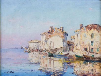 null OLIVE (1936 -), «Port de pêche», HST, SBG, 30 x 40 cm