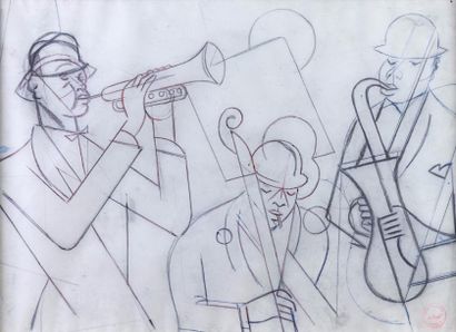 null Béla DE KRISTO (1920-2006) «Jazz man» dessin sur calque, stylo bille et crayon,...