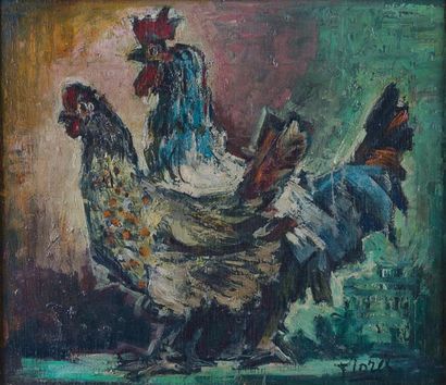 null FLORES, «Le coq et la poule», HSP, SBD, 38 x 43 cm
