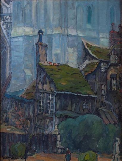 null Jean Charles CONTEL "Cour d'Albane à Rouen", HST, SBG, 50 x 64 cm