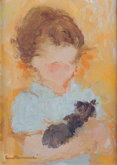 null Ernest KOSMOWSKI, «L’enfant au chat», HST, SBG, 33x24cm