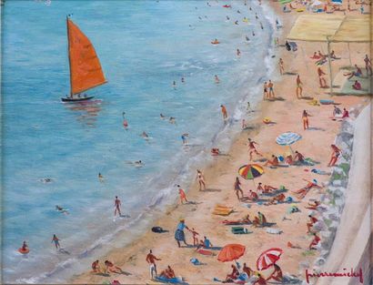 null Pierre MICHEL, «La plage», HSP, SBD, 25x33cm