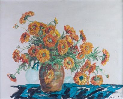 null LEPARMENTIER, «Nature morte aux fleurs», HST, SBD, 63.5x80cm