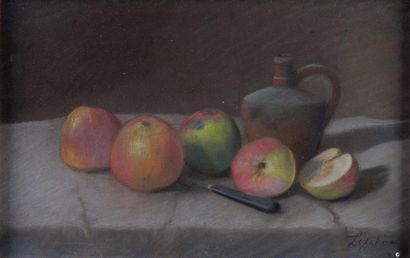 null LEFEVRE (XXe) «Nature morte aux pommes», Pastel, SBD , 31 x 49.5 cm