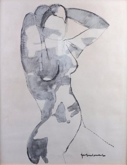 null FRIBOULET «Nu de femme» aquarelle et crayon, SBD, 48x62cm