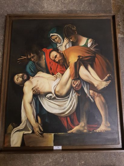  Copie d’après le Caravage « la mise au tombeau », huile sur toile. 65x53.5cm Gazette Drouot