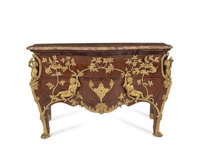  A magnificent French Louis XV style gilt-bronze mounted parquetry commode after... Gazette Drouot