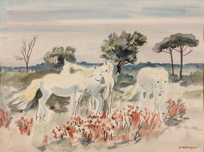 null Yves BRAYER (1907 - 1990)
Chevaux au grand radeau, Camargue, 1958
Aquarelle...