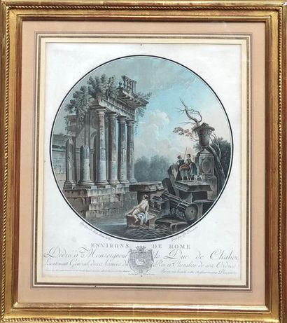 null Charles Melchior DESCOURTIS (1753 - 1820) d'après de MACHY
Environs de Rome
Paire...