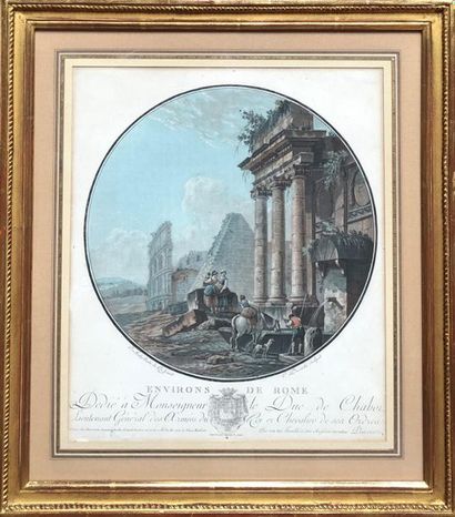 null Charles Melchior DESCOURTIS (1753 - 1820) d'après de MACHY
Environs de Rome
Paire...