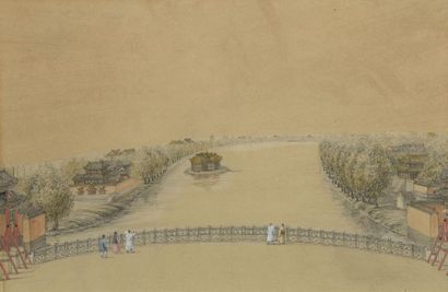 null École ANGLO-CHINOISE du XIXe siècle
Promeneurs sur un pont
Crayon noir, aquarelle...