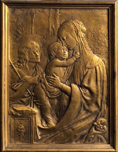 null CH. BERTAULT (XIXE SIECLE).
Vierge à l'enfant et saint Jean-Baptiste.
Bas-relief...