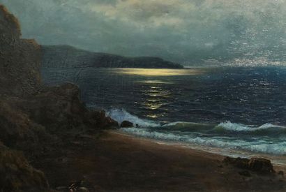 null D'AGOSTINO (XXe siècle)
Bord de mer au clair de lune
Huile sur toile.
Porte...