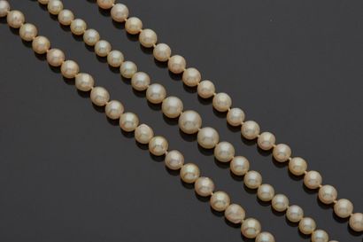null Lot de trois colliers de perles de culture?:


– Un en sautoir fermoir en or...