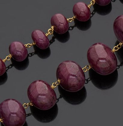 null Necklace made of ruby root composed of flattened falling balls connected together...