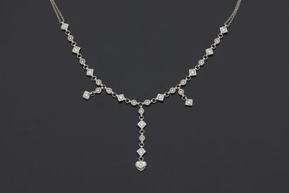 null Necklace in white gold, 18k 750‰, set in round and square motifs of brilliant-cut...
