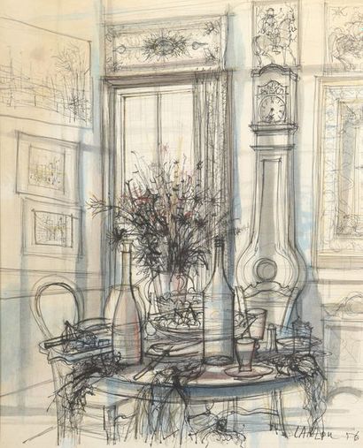 null Jean CARZOU (1907-2000)
La table dressée, 1956
Encre et lavis sur papier.
Signé...