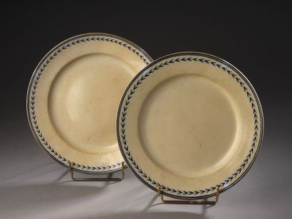 null * PAIR OF plates in fine Arras earthenware with blue decoration with the twig...