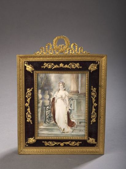 null LARGE rectangular MINIATURE representing a quality woman in an ermine cape on...