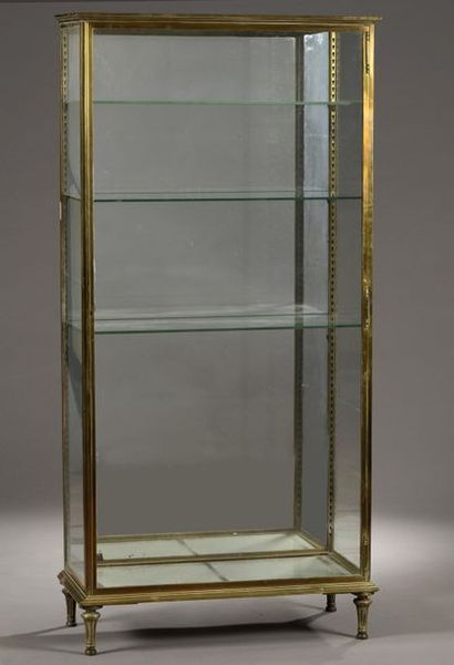 null Rectangular brass CAGE WINDOW with front and glass sides, opening to a door....