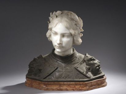 null École FRANCAISE, vers 1880


Jeanne d’Arc


Buste en albâtre et bronze.


Accidents.


H....
