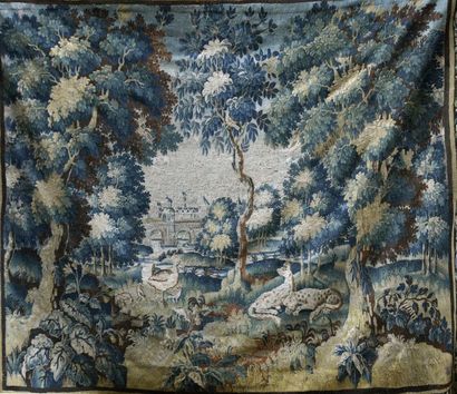 null AUBUSSON TAPESY in wool and silk decorated with a couple of leopards and birds...