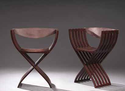  Pierre PAULIN (1927-2009) 
PAIR OF SEATS "Curule" foldable "Curule" with structure...