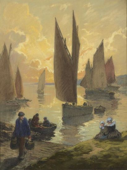 null Henri Alphonse BARNOIN (1882-1940)


Le retour des bateaux de pêche


Pastel.


Signé...