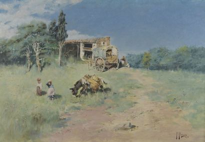 null Félix ALARCÓN (c.1840-1905)


Le repos des fermiers, 1891


Huile sur toile.


Signée...