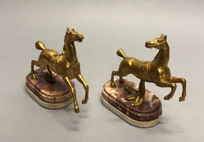 Paire de chevaux en bronze ciselé et doré,...