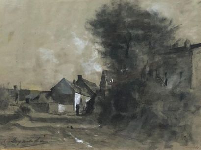 null Charles LAPOSTOLET (1824-1890)
Rue de village animé
Pastel et rehauts de gouache...