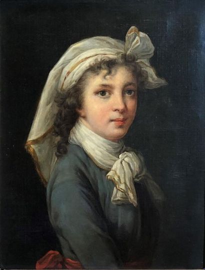 null École française, XIXe siècle 
Portrait de jeune femme à l’écharpe blanche 
Huile...