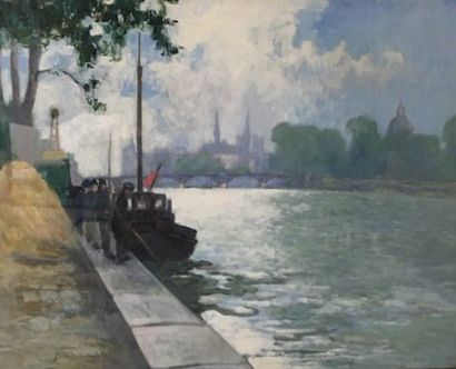 null Paul François BERTHOUD (1870-1939) dit Gilbert LANQUETIN
Quais à Paris 
Huile...